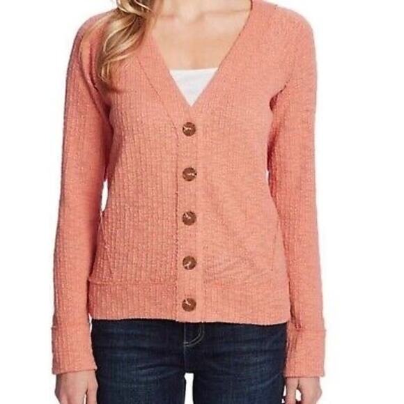 NWOT TWO BY VINCE CAMUTO Cardigan S Burnt Orange Slub Knit Raw Hem Cotton Blend - Picture 1 of 9
